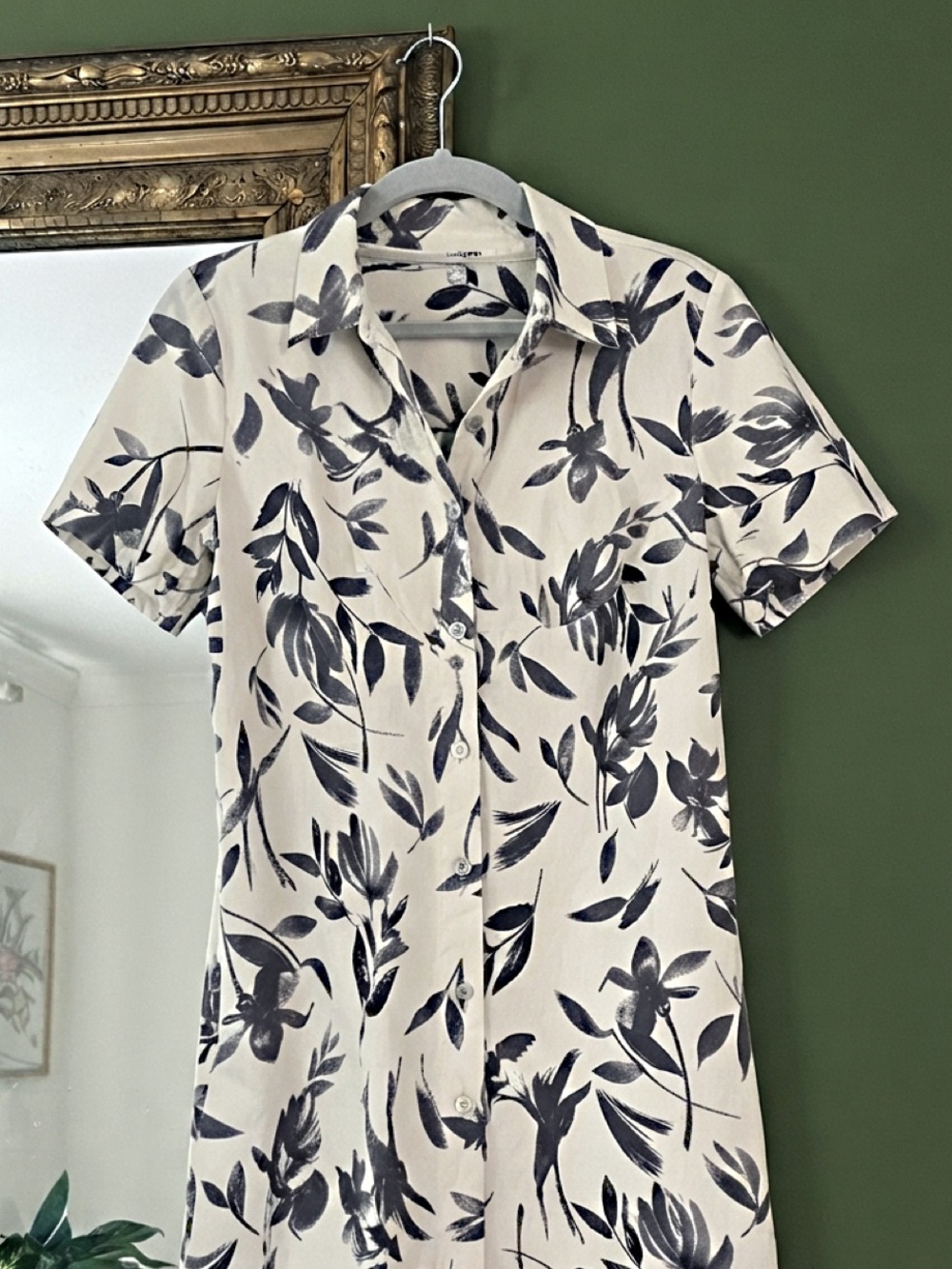 Vinton Black Ivory Floral Print Cotton Shirt Dress Size Small